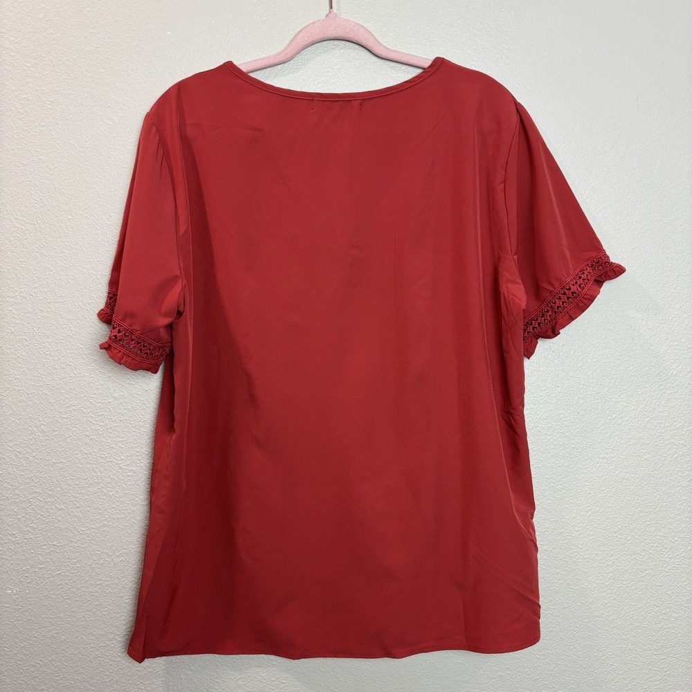 Misslook Floral Embroidered Flutter Sleeve V-Neck Blouse‎ Red/Orange Top 2XL - Picture 7 of 12